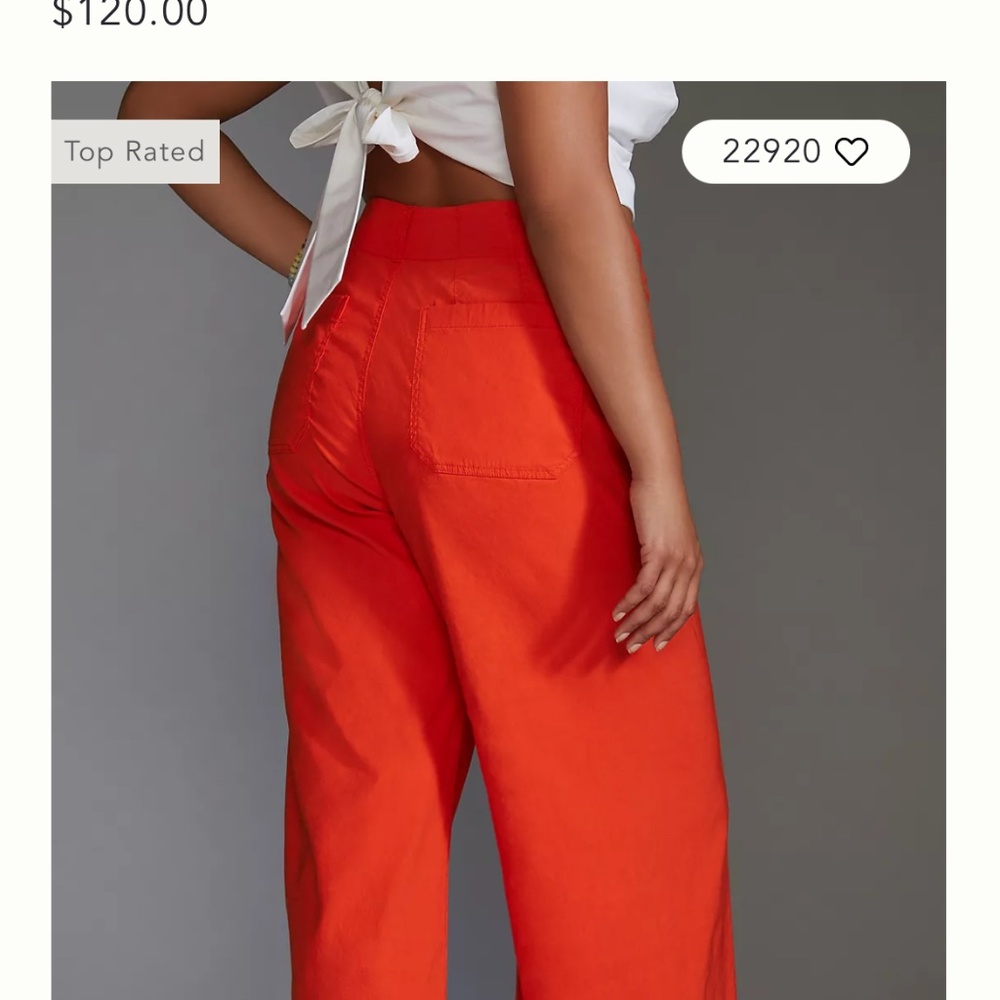 The Colette Cropped Wide-Leg Pants by Maeve NWT True Red Size 26 Standard - Picture 2 of 4